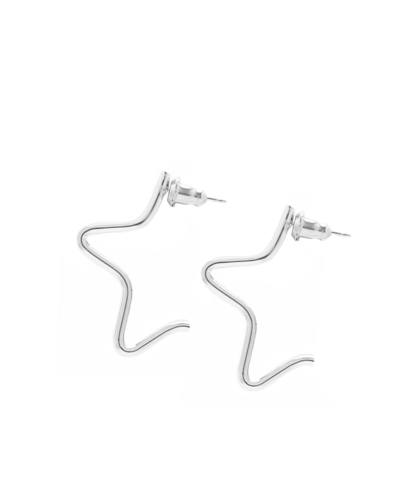 Front of a size one-size-fits-all Small 1/2 Star Earrings Silver in Silver by Eklexic. | dia_product_style_image_id:282971